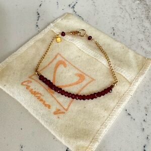 CRISTINA V Gold and Maroon Red Beaded Bracelet